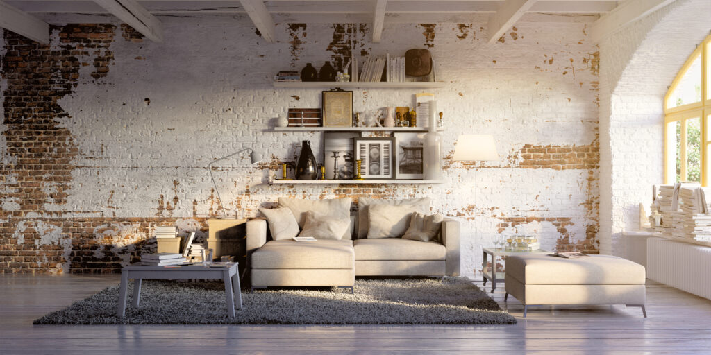 sofa in vintage loft wohnung sofa in altem Backstein Loft