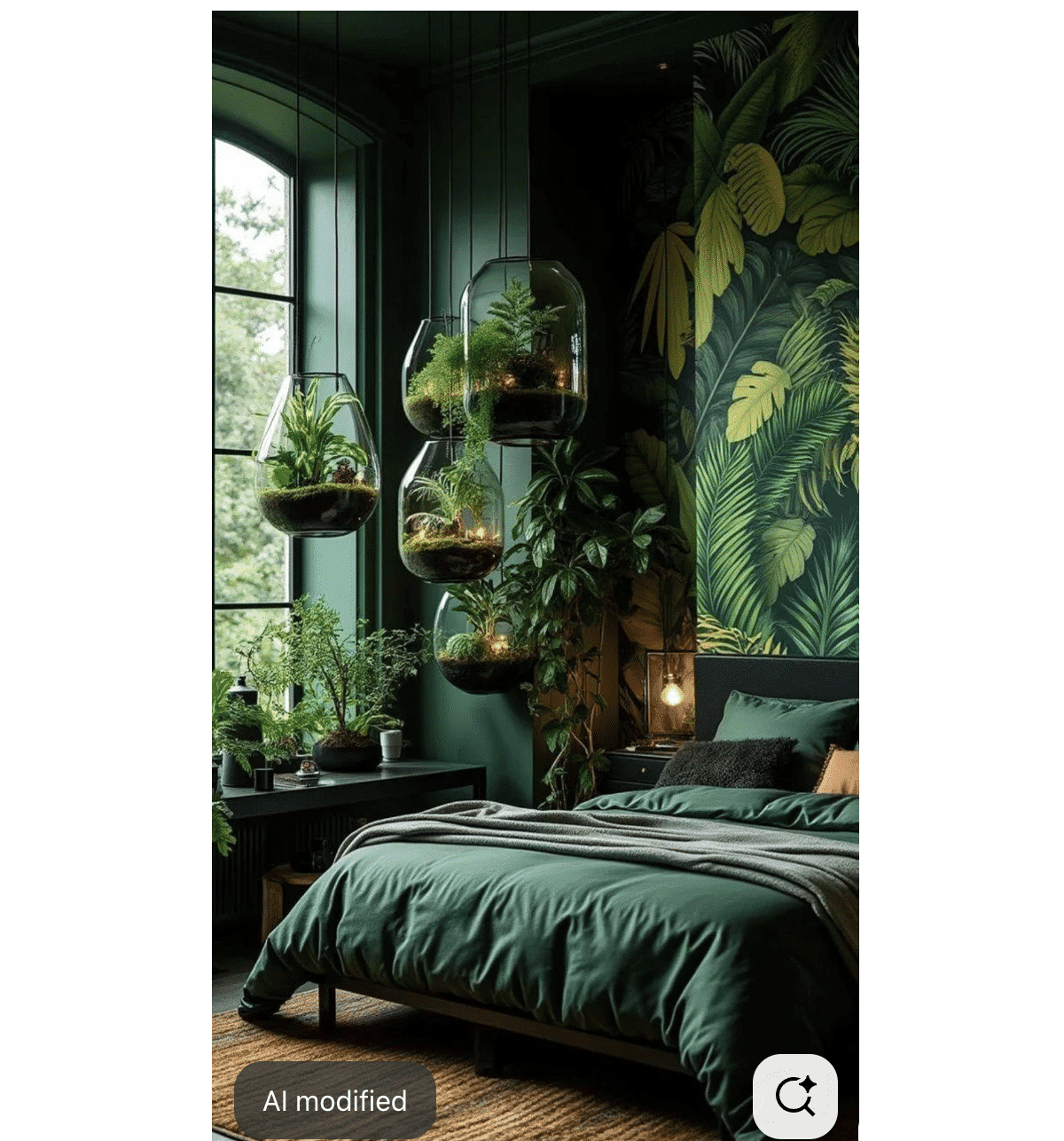 image depicting an interior of a bedroom, clearly modified by AI