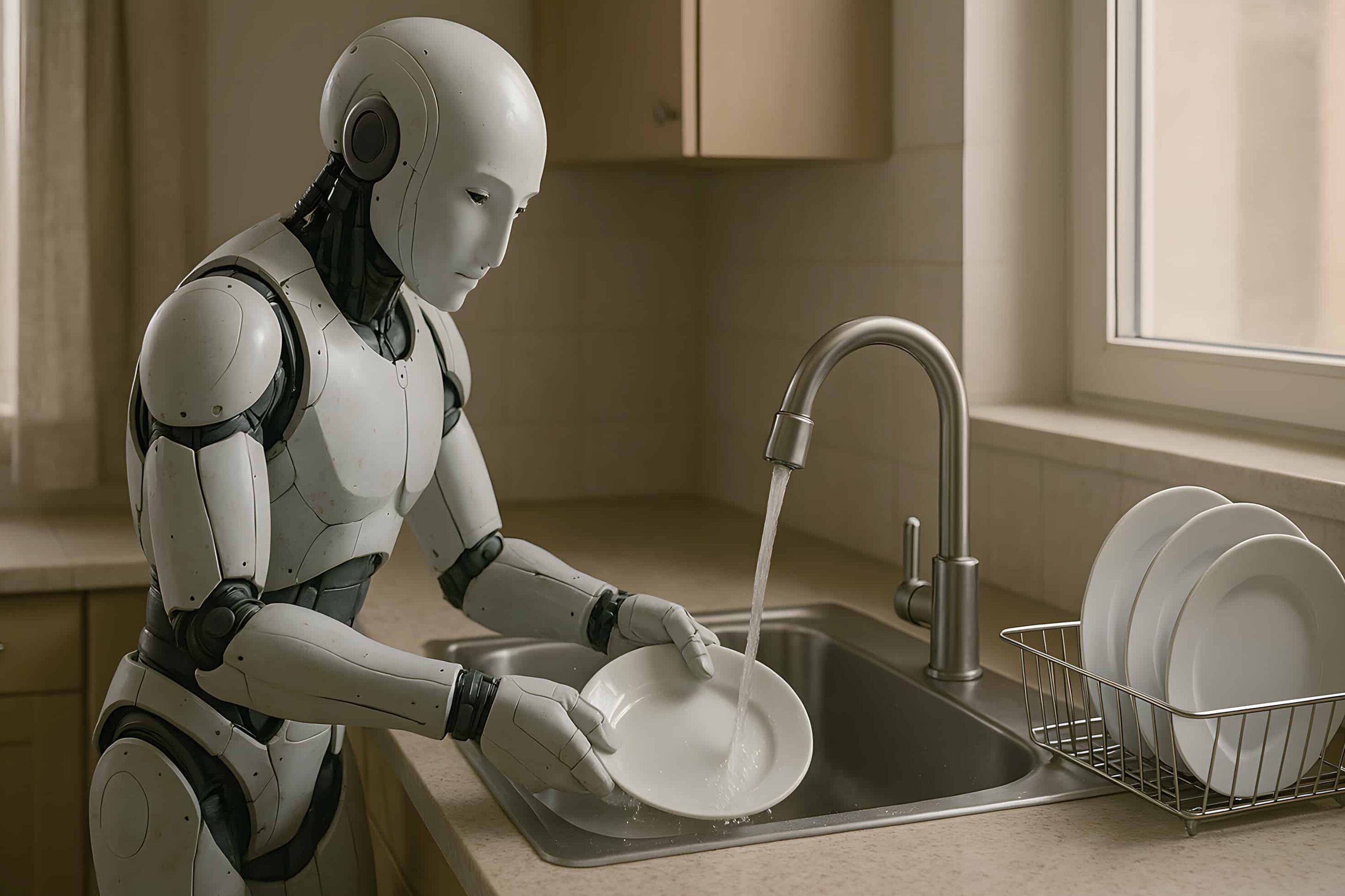 AI Robot washing dishes