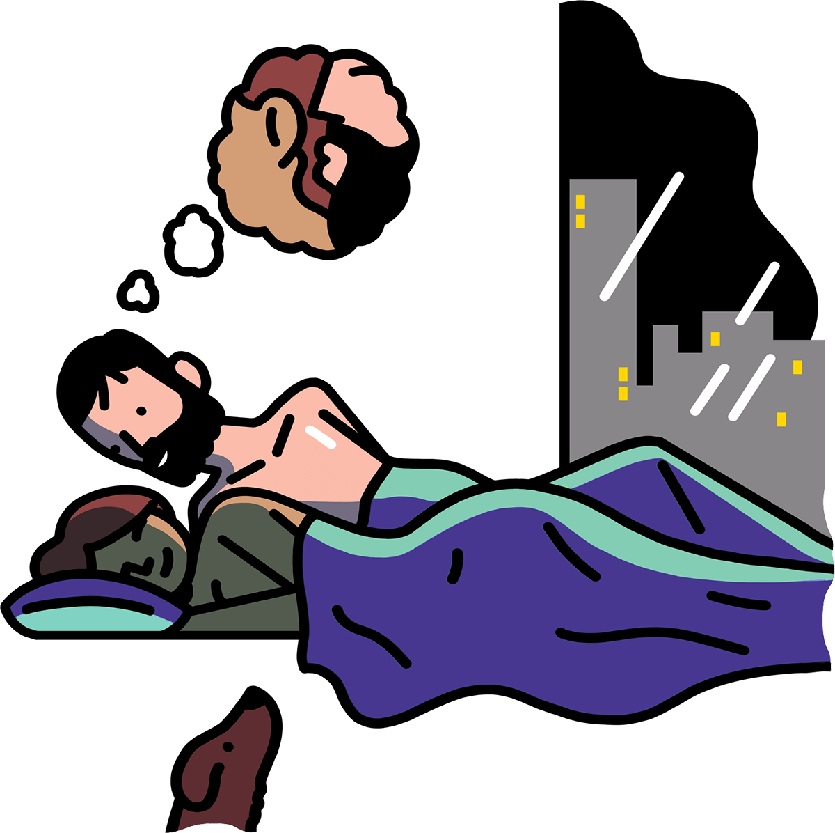 married couple going to sleep in the city
