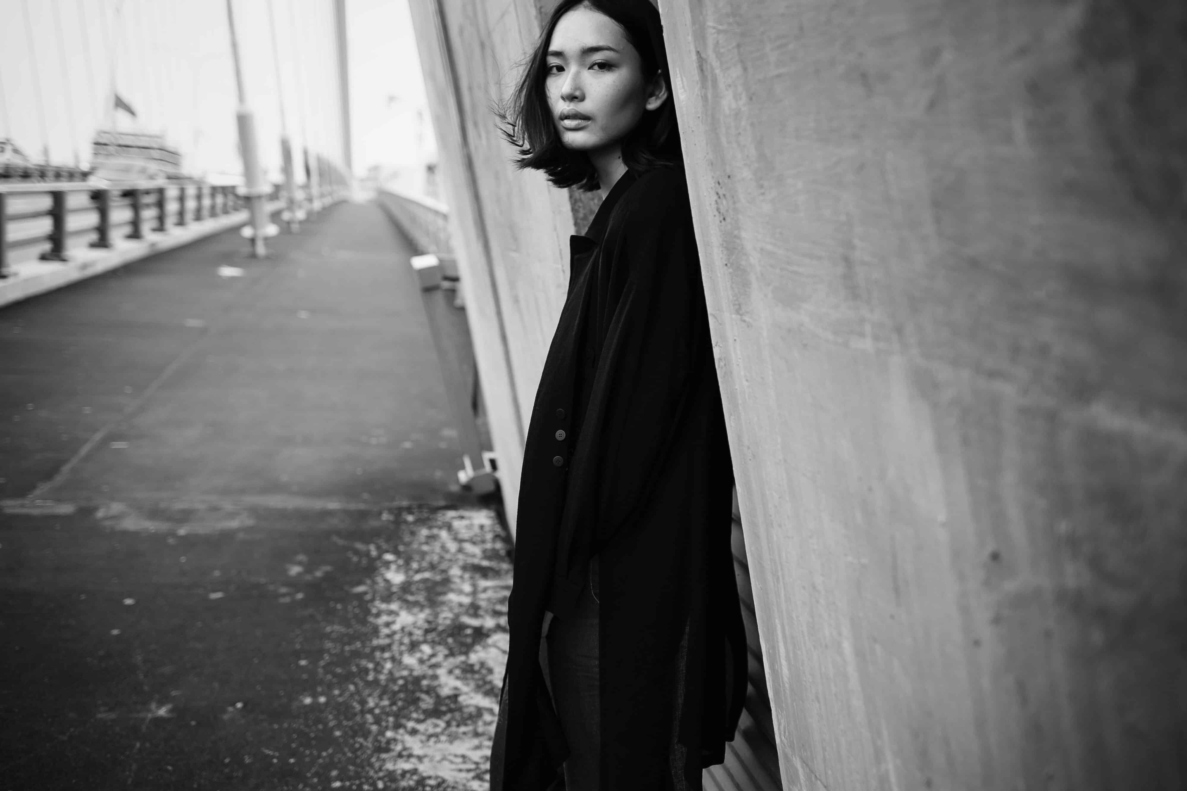 fashion model in the city posing black and white