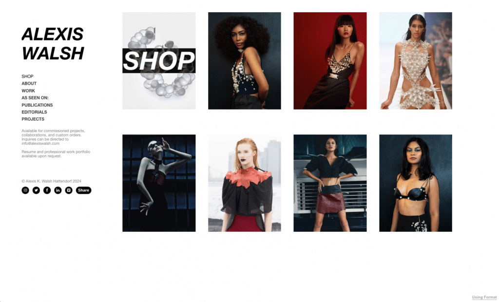 Site web du portfolio de mode d'Alexis Walsh