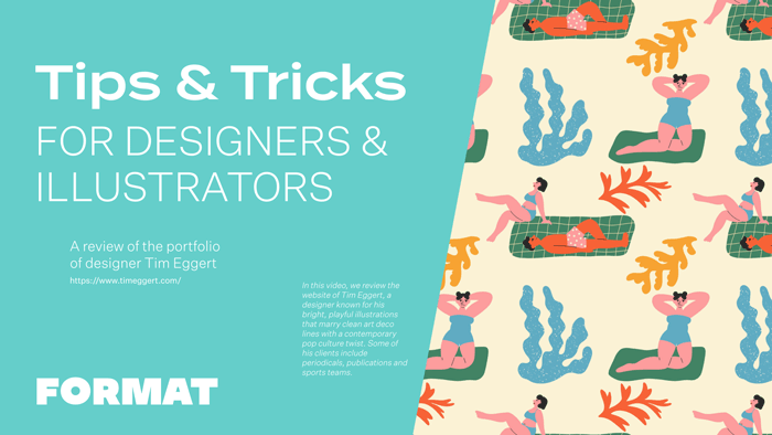 Le texte de l'image indique "Tips & Tricks for Designers & Illustrators" et montre des illustrations de personnes allongées sur la plage.