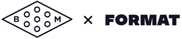 A black and white logo featuring a diamond shape containing seven small circles flanked by the letters B and M, followed by an X and the bold word FORMAT.