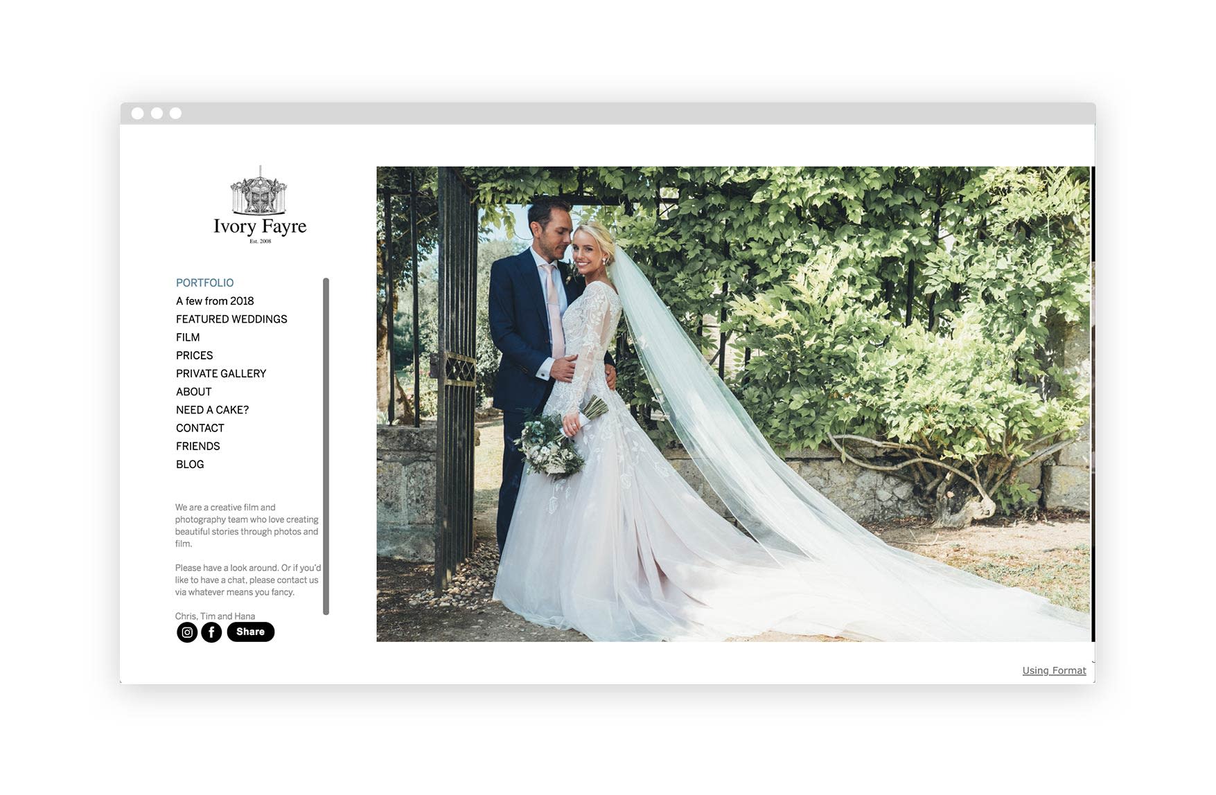 Site do portfólio de casamento Ivory-Fayre