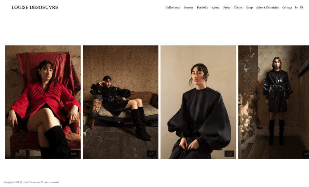 Site do portfólio de moda de Louise Desoeuvre