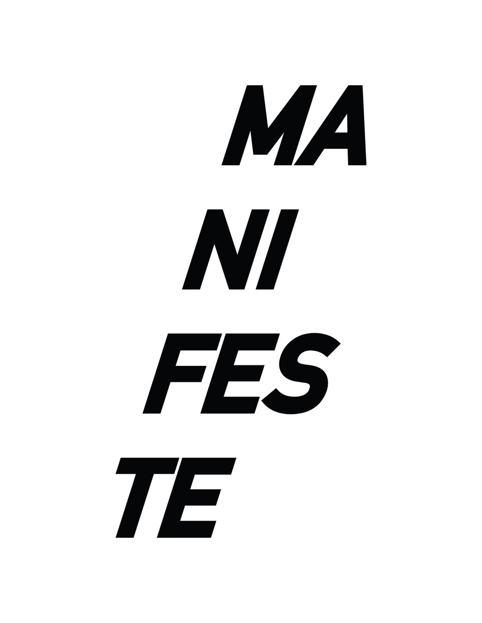 Bold black italic MANIFESTE logo arranged across four lines on a white background