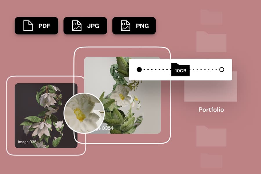 imagem que mostra uma ilustração de flores sendo enviada como um arquivo PDF em uma conta Format