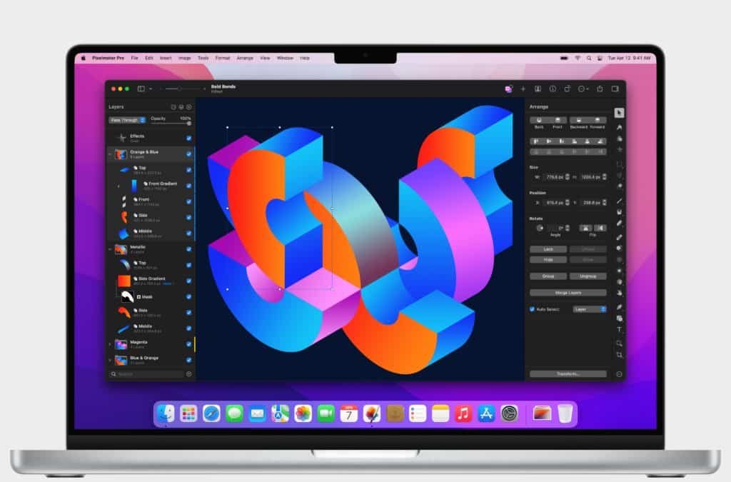 L'interface utilisateur de Pixelmator est moderne et sombre