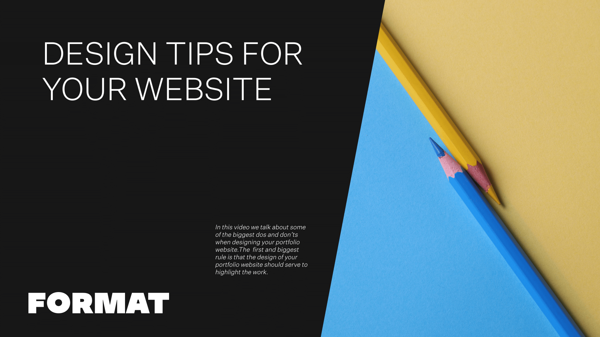 Der Text im Bild lautet "Design-Tipps für deine Website" und enthält zwei Buntstifte