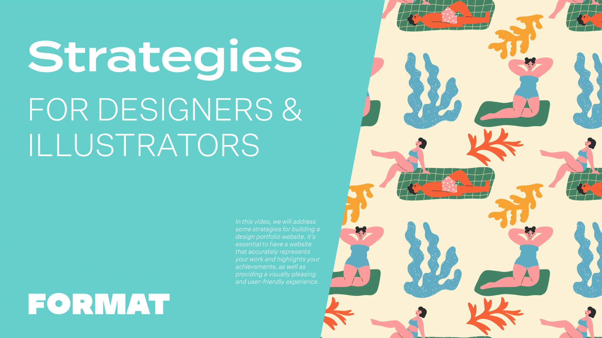 El texto de la imagen dice "Estrategias para diseñadores e ilustradores" y muestra una ilustración de gente en la playa