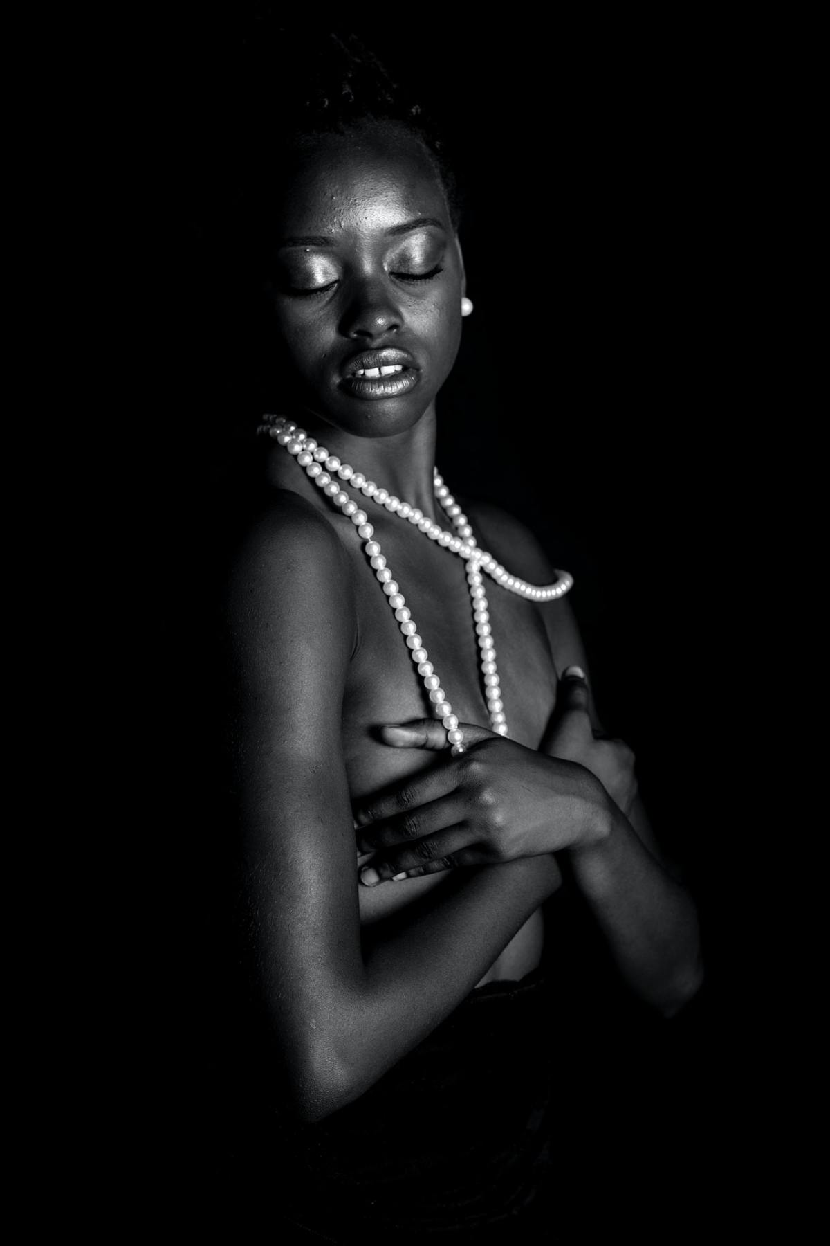 Woman in pearls