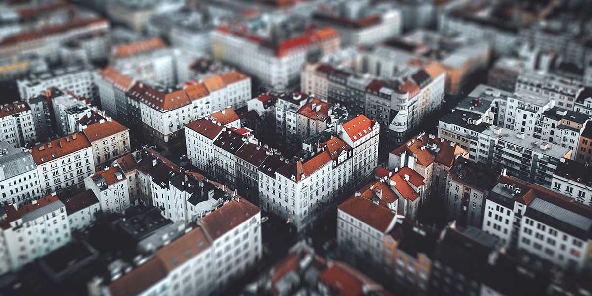 imagem de tiltshift das construções de Prauge